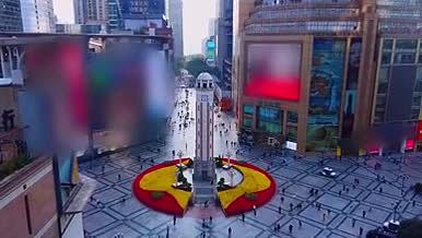 城市中心人民解放纪念碑鲜花广场钟楼航拍视频的预览图
